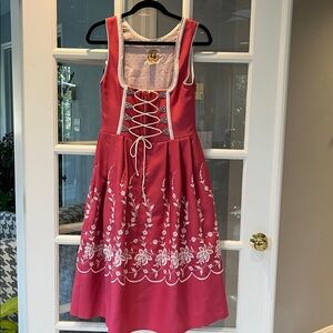Elegant Red Lace-Up Embroidered Midi Dress